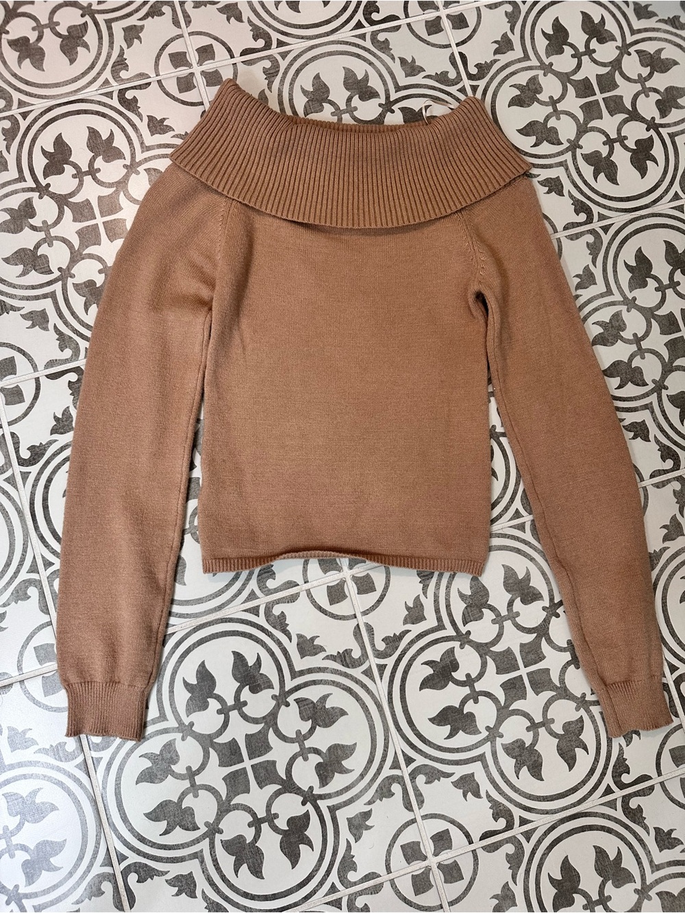 Love Tree Off-the-Shoulder Camel Brown Sweater
